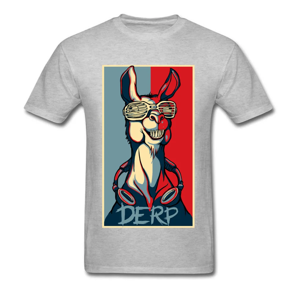 Casual Derp Llama Design Short Sleeve Lovers Day Tees Hip Hop Round Neck 100% Cotton Tee-Shirt Man T-shirts Top Quality Derp Llama grey