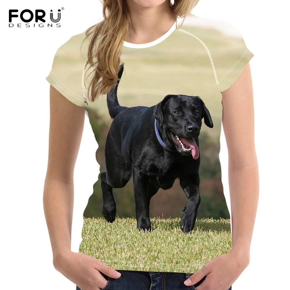 FORUDESIGNS Black Labrador Retriever Dog Print T shirts Woman