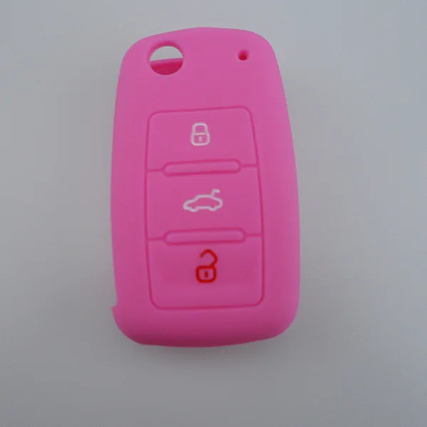 Силиконовый чехол для ключей для Volkswagen складной защитный чехол для ключей для VW Passat Mens Polo Beetle Touran Touareg - Название цвета: Розовый