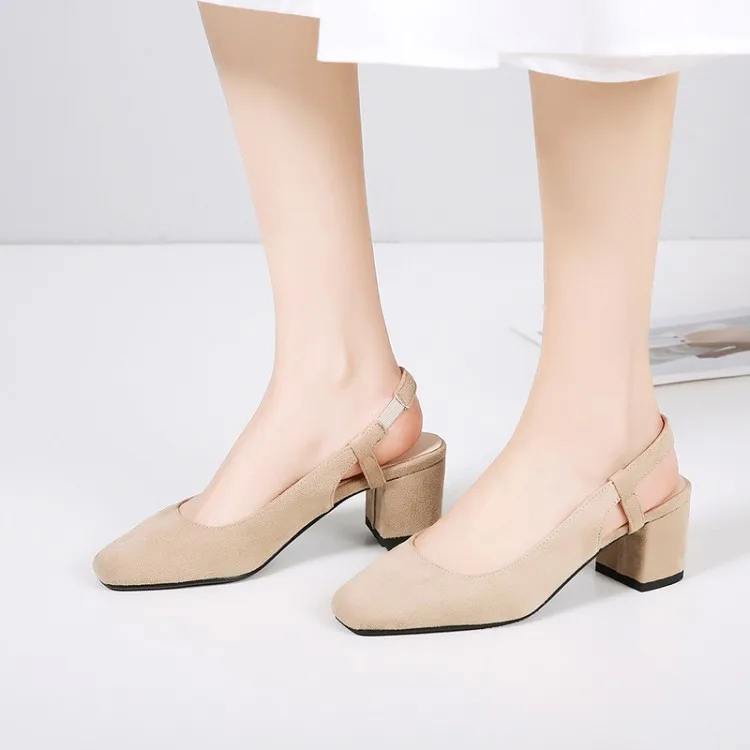 

Big Size 9 10 11 12 13 high heels sandals women shoes woman summer ladies Square head and rear tripping sandals with thick heels