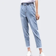 Винтажные женские джинсы с эластичной талией, свободные шаровары, уличная одежда, женские джинсы, большие размеры, тонкие летние джинсы