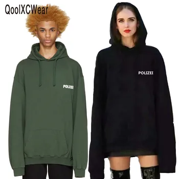 

2017 sweatshirt oversized Green Polizei 16ss Embroidered hoodie with letters men women hiphop hoodies streetwear urban clothes