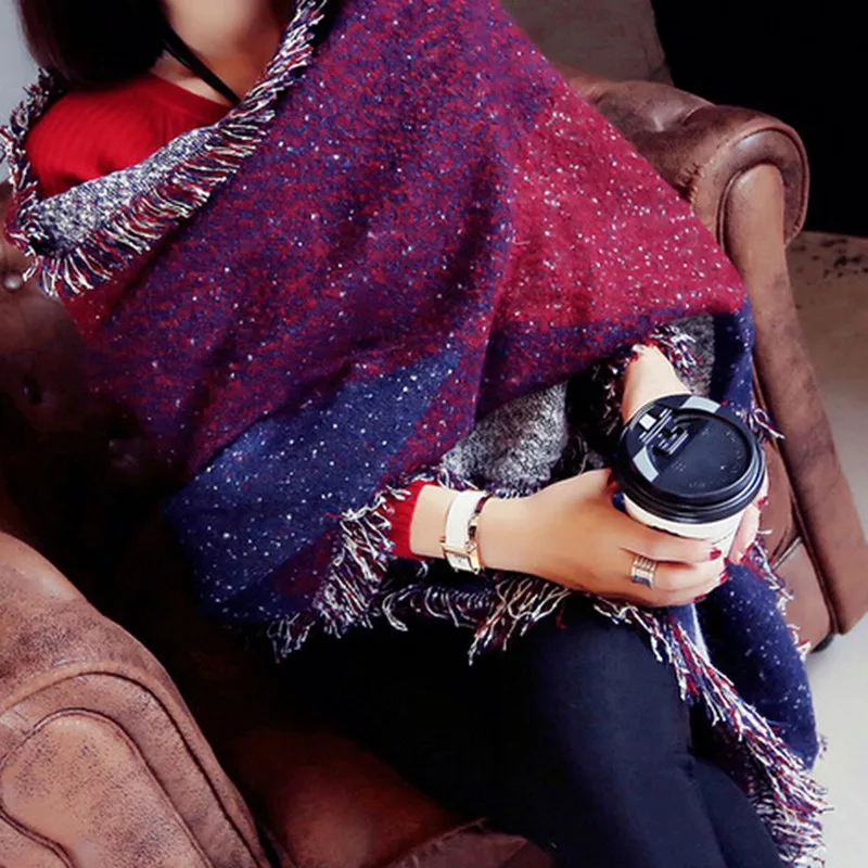 Модный женский кашемировый шарф, утолщенный теплый зимний шарф в клеточку шаль двухсторонний плащ, шаль, одеяло, теплое пончо HO950750