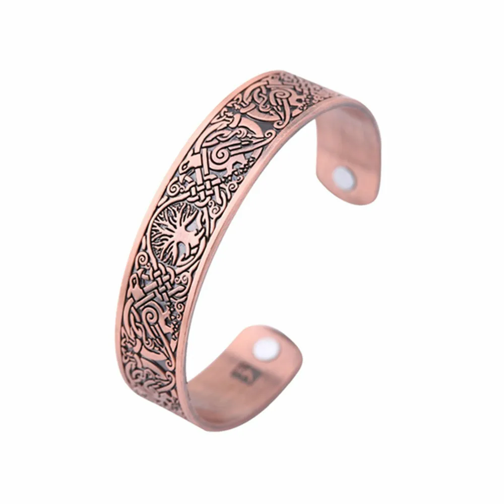 

Skyrim Vintage Tree of Life Ravens Birds Magnetic Health Cuff Bracelets Open Viking Bangles For Care Men Jewelry