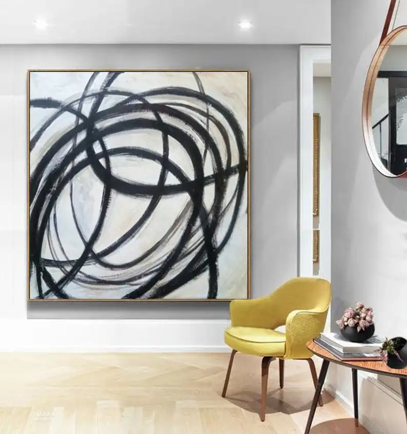 Большой абстрактный холст черно-белая эмаль картина холст абстрактная живопись холст Оригинальное художественное оформление декор гостиной