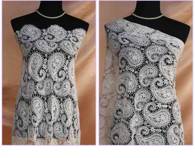 

Hot sales latest high quality African guipure cord lace fabrics Cashew flower pattern For Ghanaian Party Long Dress Nx988x White