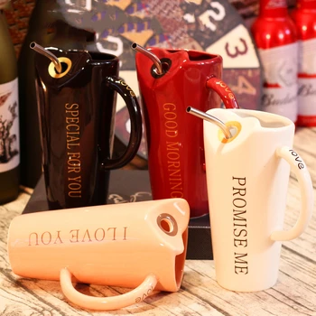 

480ML Creative Ceramics Coffee Mugs Tea Cups With Metal Straw Handle For Milk Juice Home Office Individuality Convenient Fashion