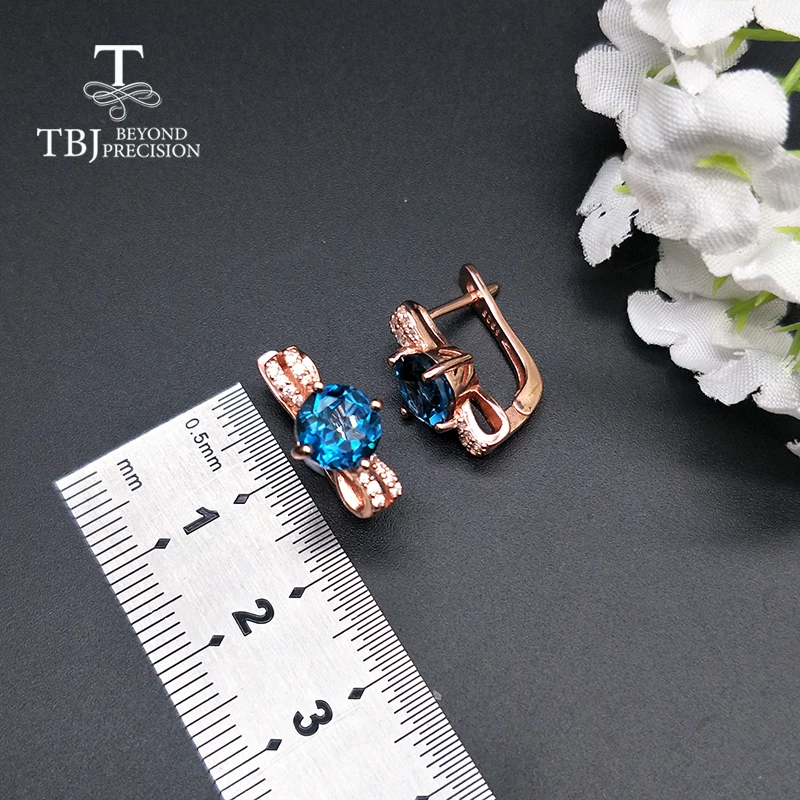 Женские круглые серьги TBJ с голубым топазом 7 мм 3 карата из стерлингового серебра