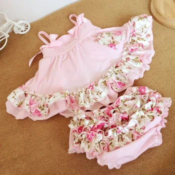 

20set/lot Pink Girl Print Cotton dress matching PP pants Photo props