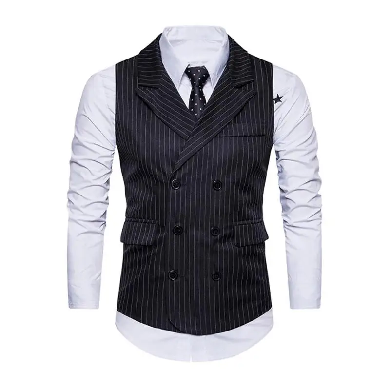 Для мужчин жилет дуги Подол в полоску Повседневное Slim Fit Жилет Homme двубортный