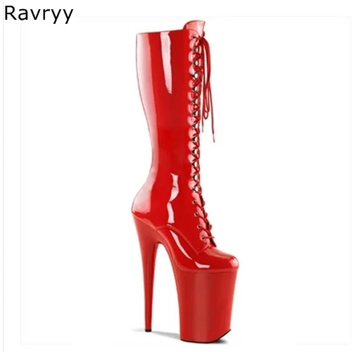 Sky-high Heels Lace Up Woman Red Long Boots 20/15cm Platform Heel Model ...
