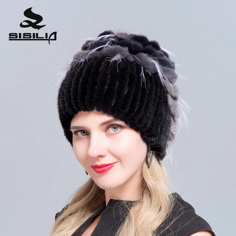 

SISILIA 2018 female mink fur hat high quality warm rex rabbit fur fox fur hat woman real fur hat