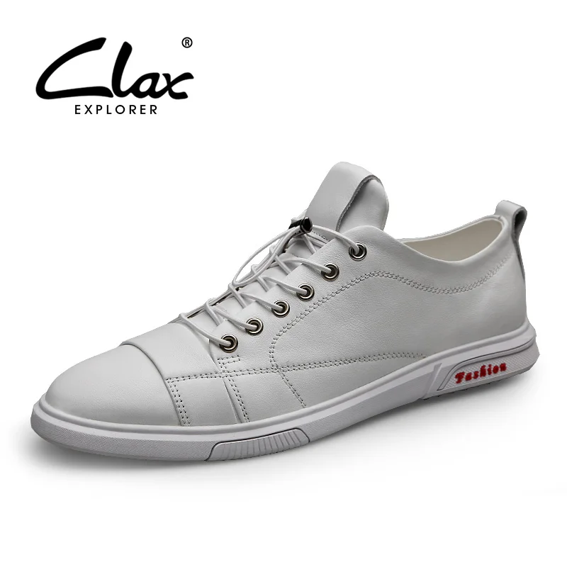 

CLAX Mans Shoes Fashion White Leather Sneakers Male Casual Shoe Genuine Leather Men's Walking Footwear Soft