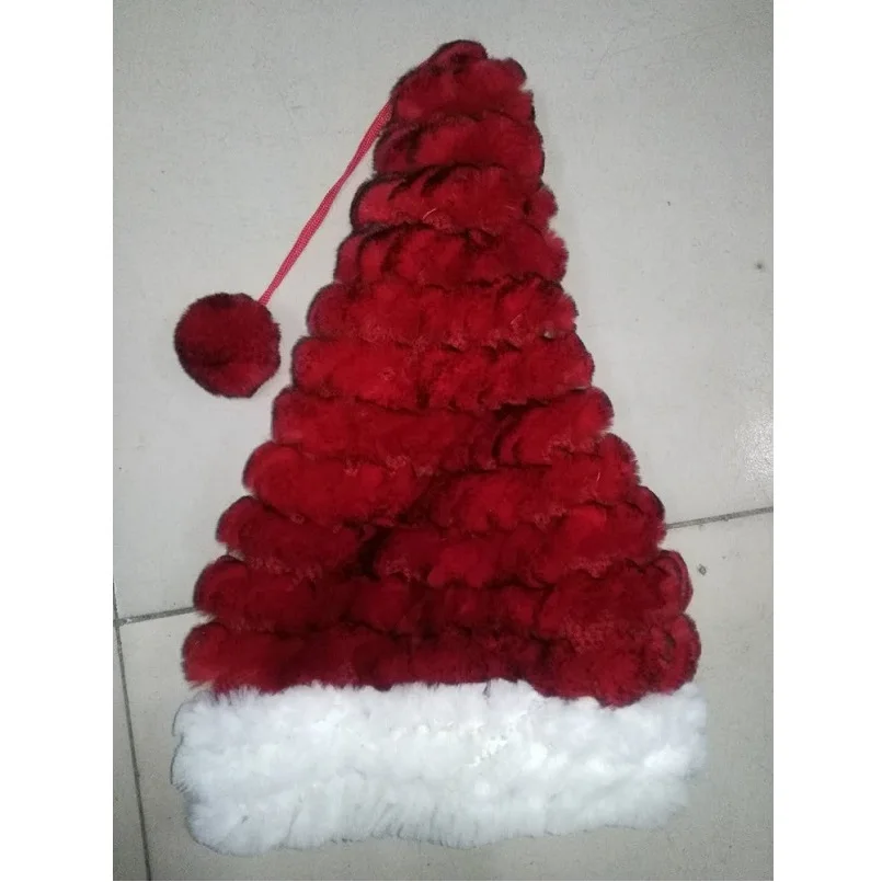 

christmas fur hats Xmas hat of real rex rabbit fur autumn winter warm new year gift women female warm cap with fur pompom H265
