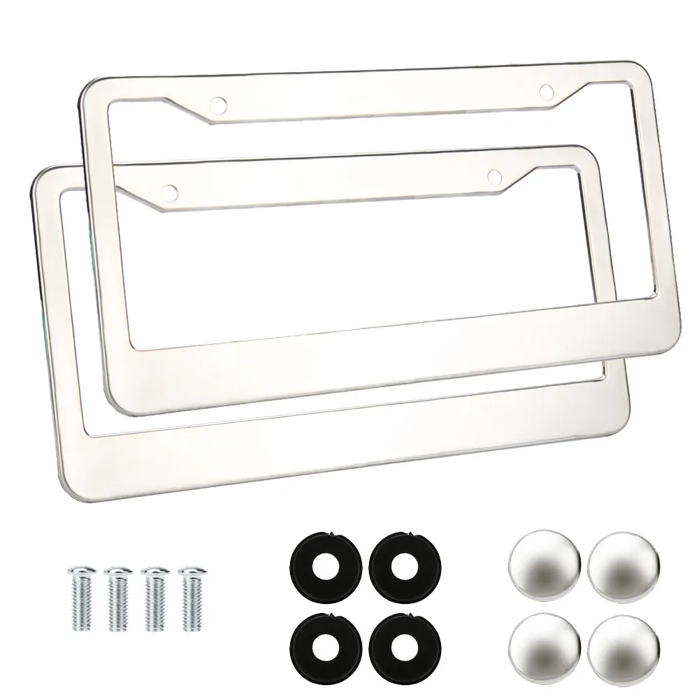 

2 pieces of stainless steel metal car license plate frame label cover screw cap silver silver 19Mar19