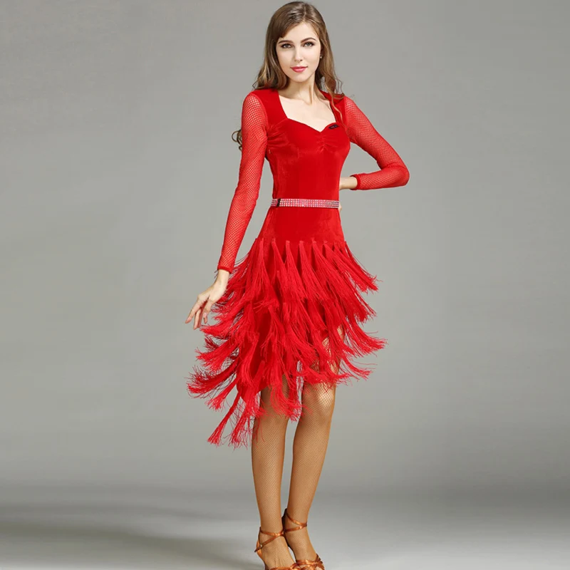 

red black velvet latin ballroom dress modern dance costume samba latin dress fringe Latin dance dresses for women tango rumba