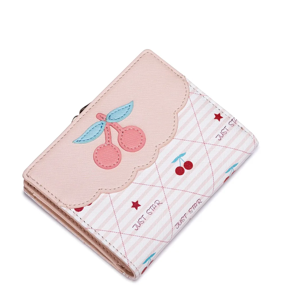 Womens Patchwork Cherry Metal Frame Kiss lock Short Small Clutch Card