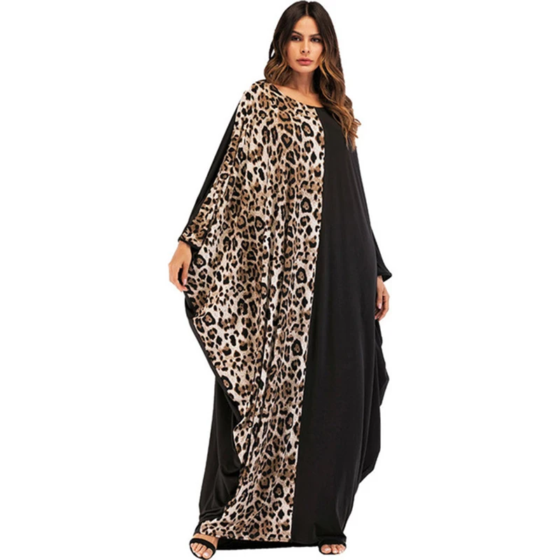 Мусульманское женское платье Кафтан Abaya длинное из хлопка с леопардовым принтом