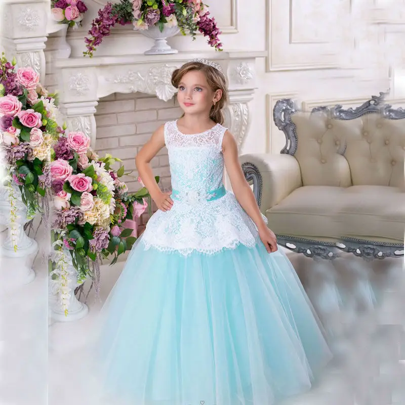 

2017 New Sweety Girls Lace Beading Crystal Sleeveless Floor-length Ball Gown First Communion Dress Vestidos de Primera Comunion