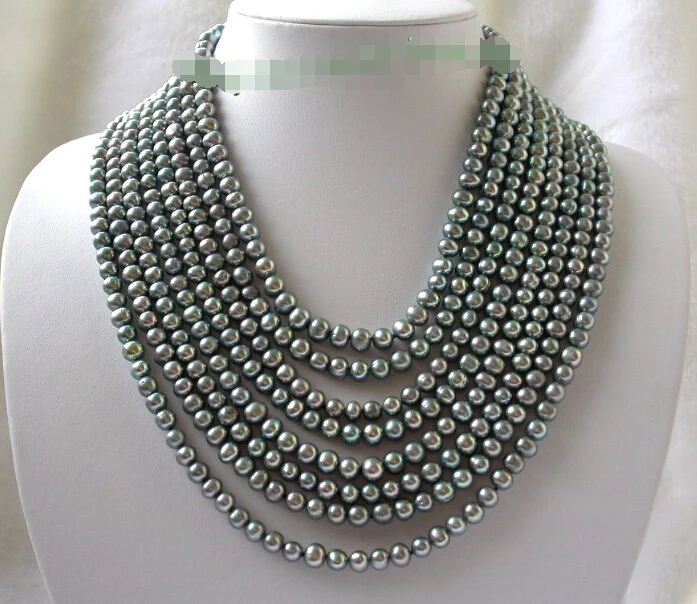 

shippingclassic 8rows 7mm round black freshwater pearls necklace j103