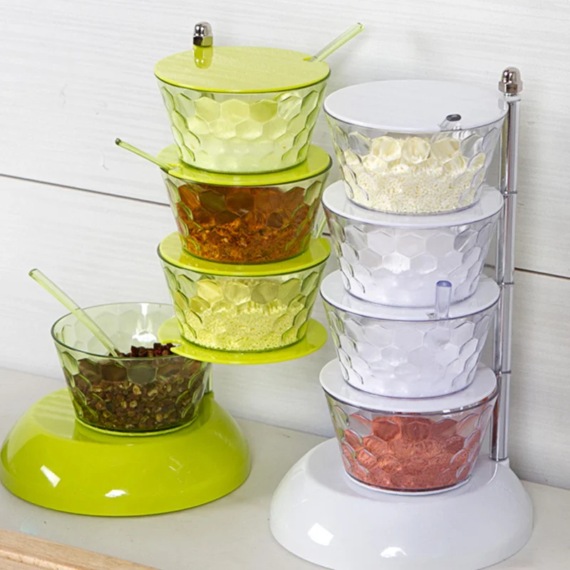 Save space vertical rotatable seasoning box with lid salt