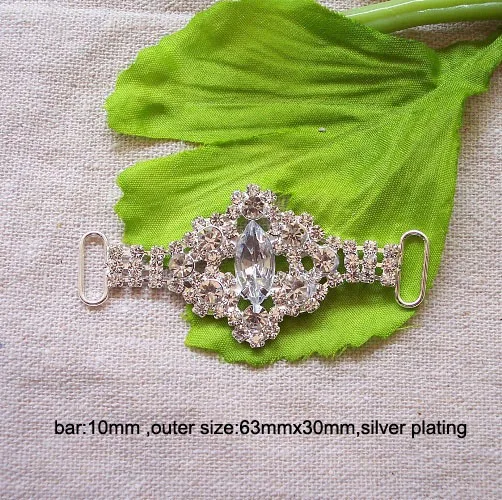 

(L0389) 50pcs/lot, 10mm inner bar ,63mmx30mm,rhinestone connector for hair jewelry,silver or nickle or gold plating