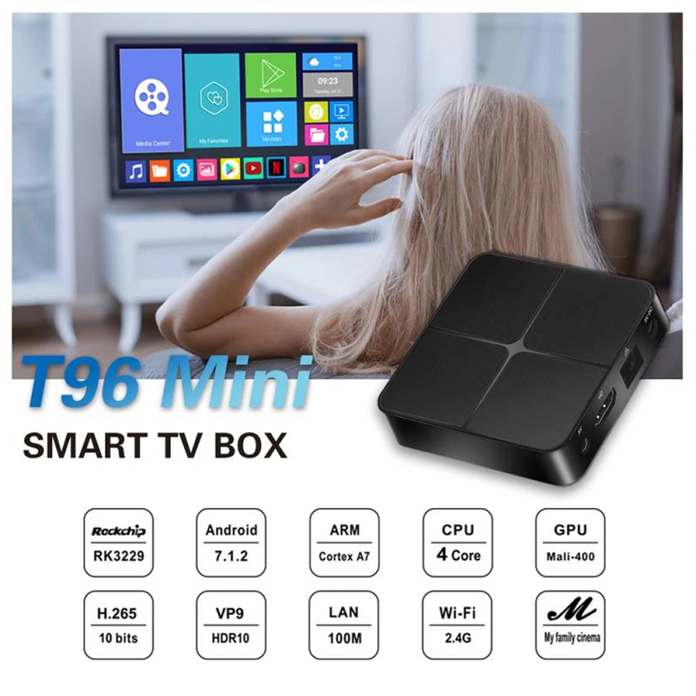 

T96 4K Mini Smart TV Box Android 7.1 1+8/2+16G Set Top Box 2.4G WiFi RK3229 Quad Core Streaming Media Player with Remote Control
