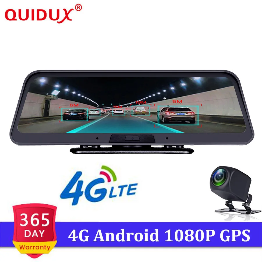 

QUIDUX 10 Inch 4G Car DVR Camera GPS FHD 1080P Android Dash Cam Navigation ADAS Car Video Recorder Dual Lens with Reverse camera