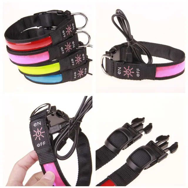 New LED Luminous Dog Collar Nylon Materials Rechargeable Pet Collar Various Colors Pet Product with USB Peach Shaped Charge
