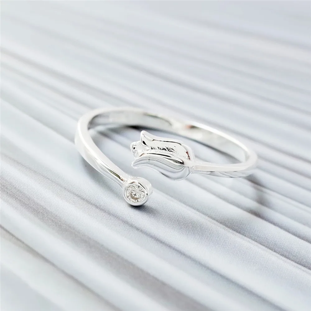 rose mini cz open ring 100% Sterling 925 silver Jewelry Vintage Adjustable rings for women gift