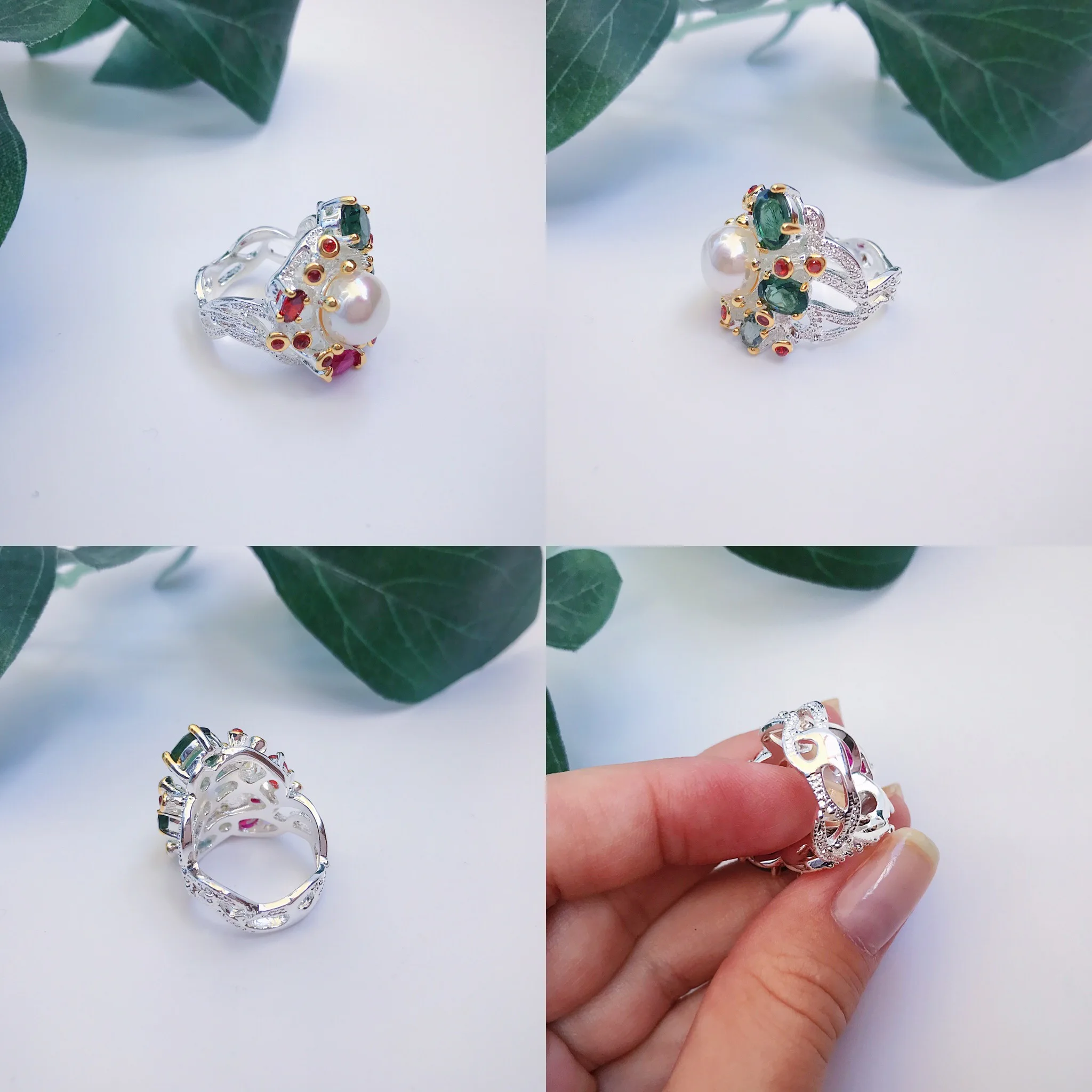 Best Buy Fashion Ring with Pearl Multi colorful stone Black Gold-color Fashion Unique Design Party Anniversary Gift Ring