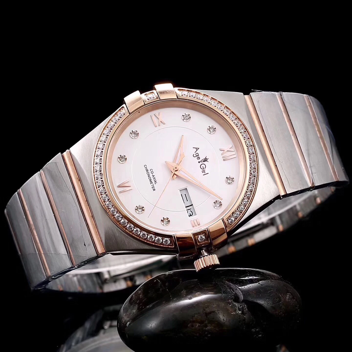

Luxury Brand New Men Day Date Rose Gold Silver Black White Automatic Mechanical Stainless Steel Sapphire Watches Diamonds Bezel