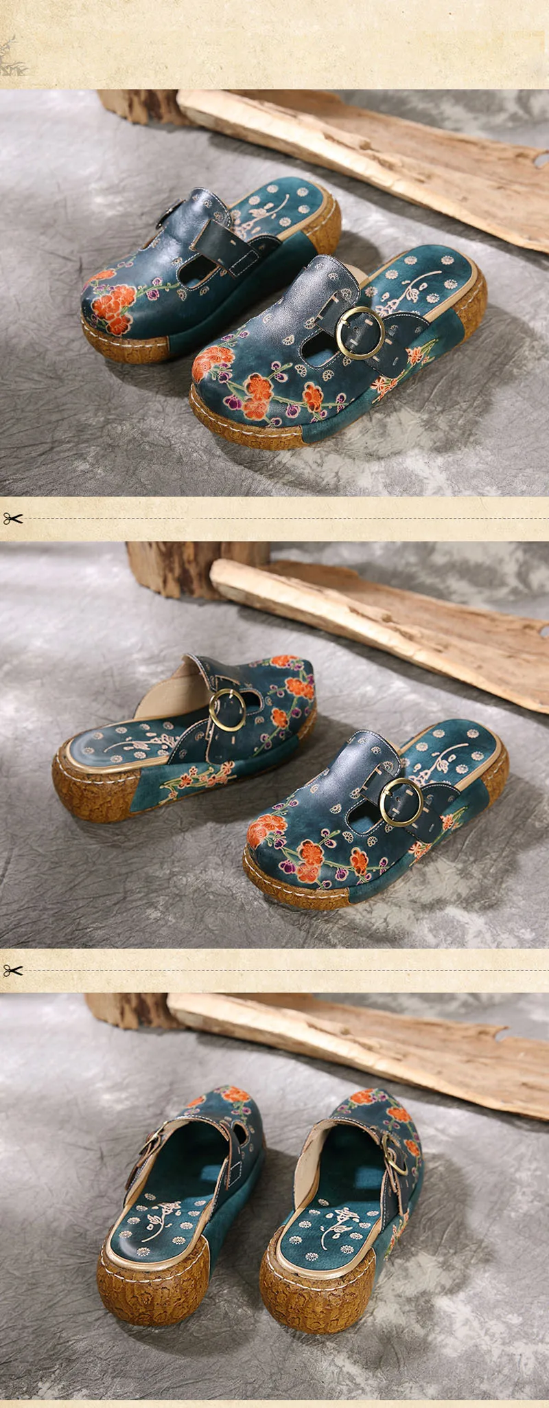 Красивые удобные тапочки в национальном стиле с цветами на толстой подошве; нескользящий светильник; Baotou; кожаные Тапочки ручной работы; сандалии Mori