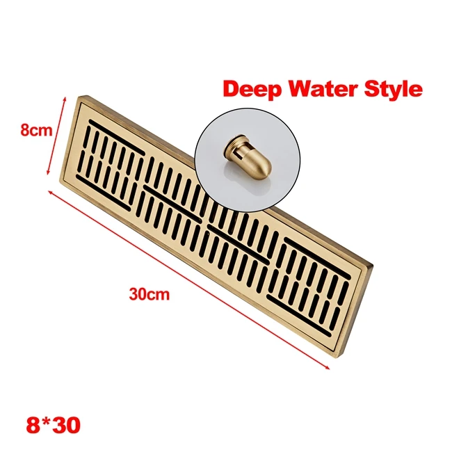 8*30 см античная латунь ванная комната Линейный душ Трап провода фильтр художественная резная крышка отходов Слив DL-0578F - Цвет: B Deep Water