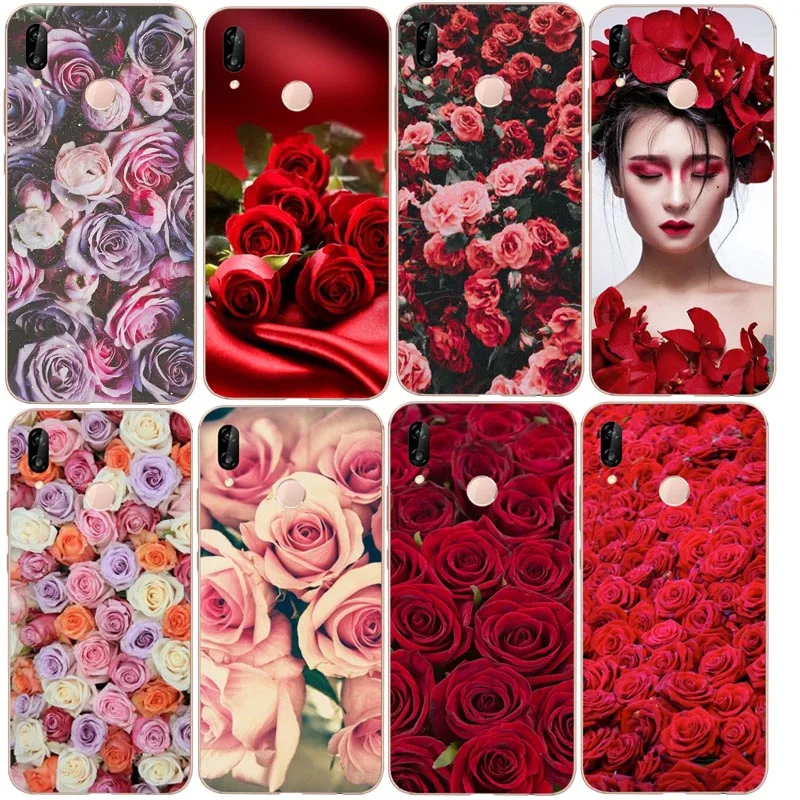 

Beautiful Garden Red Roses Flowers Soft TPU For Huawei P7 P8 P9 P10 P20LITE 2017 P8L P10Plus Classic Phone Accessories Case