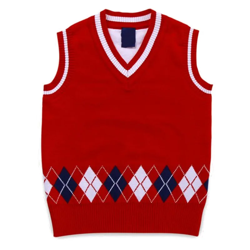 

New Autumn Boys Sweater Vest Argyle V Neck Pullover Sleeveless Pullover Knit School Waistcoat 2-7T