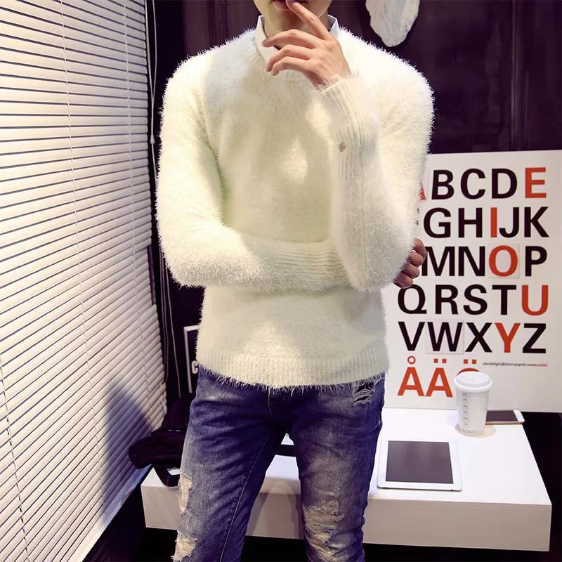 Mens Christmas Sweater Fall 2015 New Mohair Pure Color Men Warm Sweater Cotton Mens Sweaters Slim