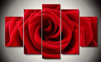 

Painted Red Rose Oil Painting Reproductions 5 Piece Abstract Canvas Art Almond Flower Picture Modern Wall Decor