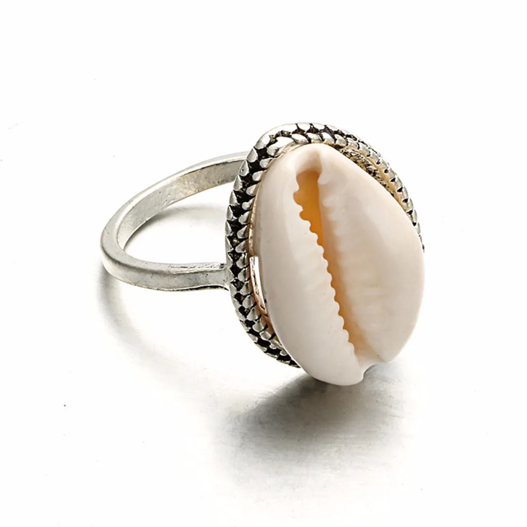 Sainio Bohemian Natural Sea Shell Ring for Women Summer Beach Finger Rings Fashion Jewelry Accessories Gift