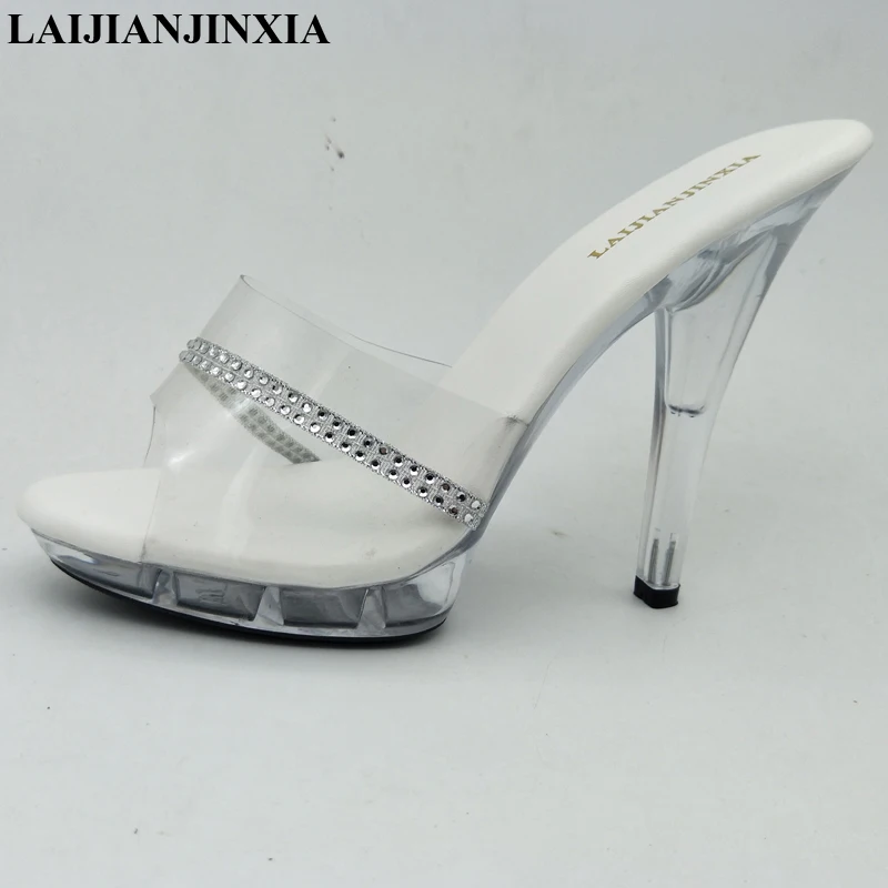 LAIJIANJINXIA New 5 Inch High Heels Slippers 13CM Thin Heels Stripper Shoes Crystal Shoes Hot Sexy Platform Women's Shoes Pumps