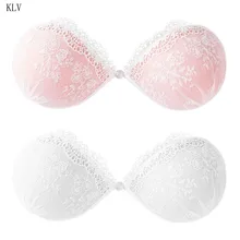 Women Sexy Lace Embroidery Push Up Silicone Bra Strapless Invisible Nipple Cover Wedding Dress Front Closure Adhesive Breast Pad