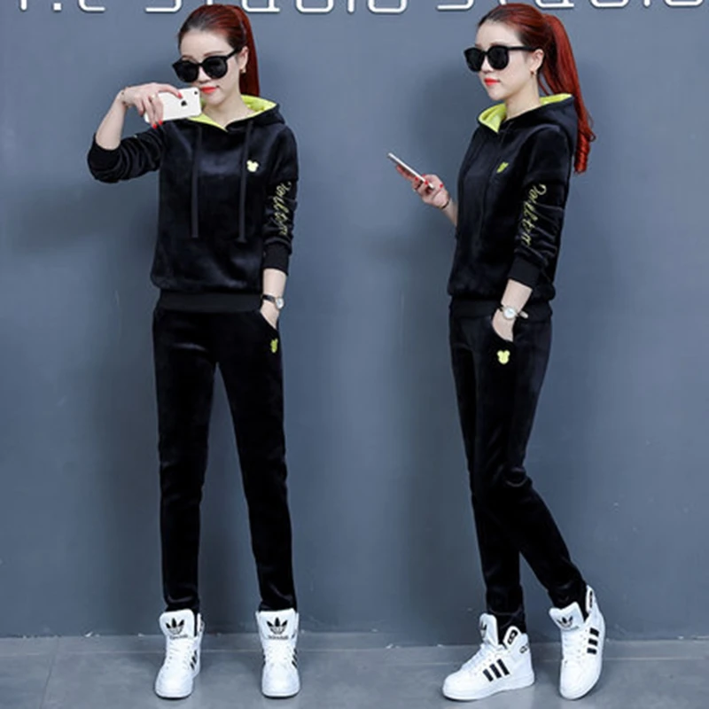 Women Suit Tracksuit Winter 3 Piece Set Hoodies + Vest + Pants Women's Costume Plus Velvet Sporting Suits Female Costume 
