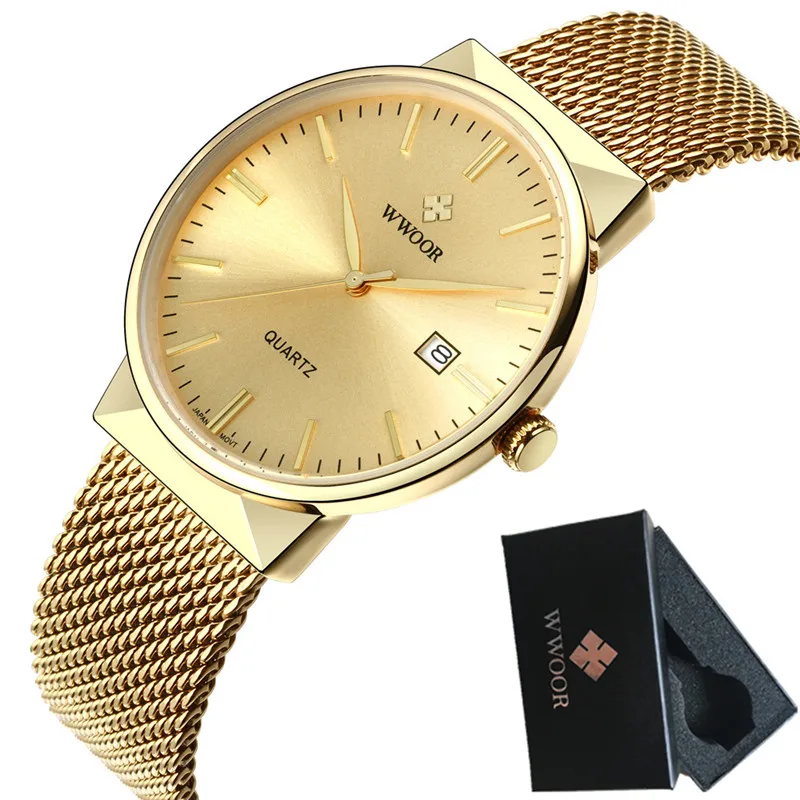 

WWOOR Gold Watch Men Business Quartz Clock Mens Watches Top Brand Luxury Fashion Casual Sport Wristwatch Male Relogio Masculino