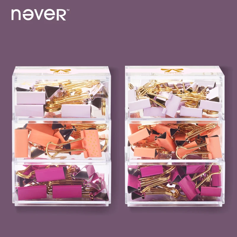 

Never Creative Printing Color Binder Clip Large Metal Pink Clips Boxed Set Office Accessories Korean Stationery School Supplies