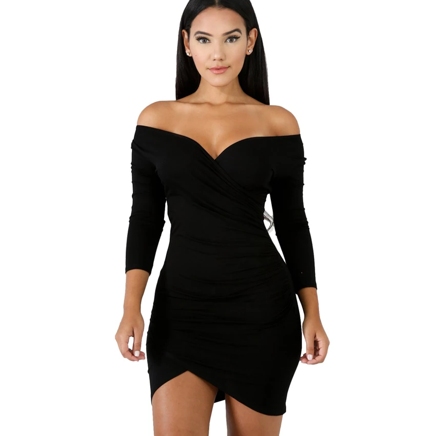

2019 New Short Casual Sheath Party Dresses V-Neck Long Sleeve Bodycon Mini Dress Sexy Night Club Wear Stage Costumes streetwear