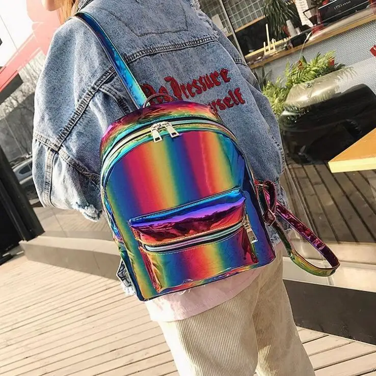 Magic Reflective Strip Backpakc Laser Rainbow Women Student School Bag Travel Bags Female Backpack for Teenager Casual Mochila | Багаж и