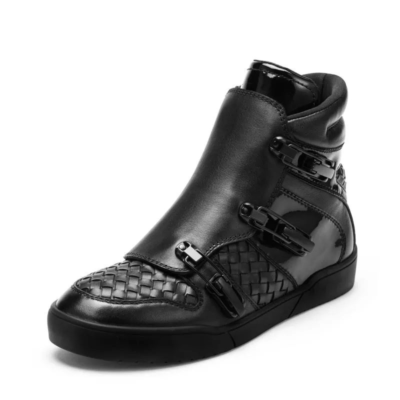 Altura Moda Invisível Sapatos Black Inverno Inglaterra Respirável Punk Masculina Leathe Cinta Fivela Casuais Nova Homens Zipper Estilo Genuine Vaca Do OavOZq