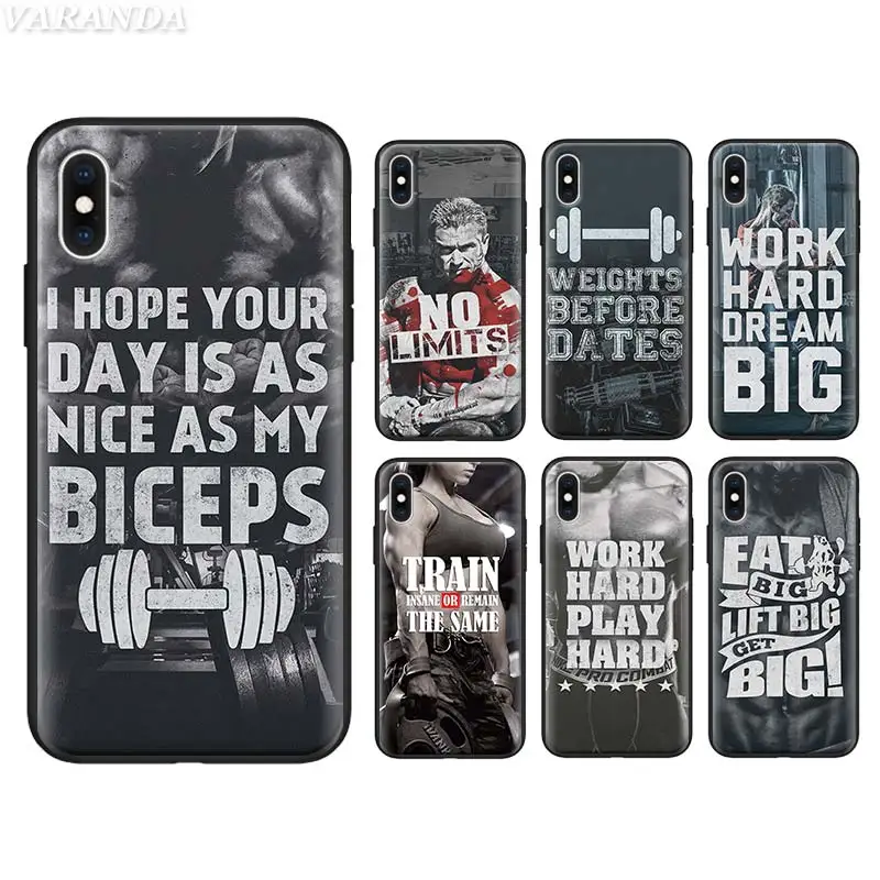 

Black Silicone Case for iPhone X XR XS MAX 8 7 6 6s Plus 5S SE Soft case Bodybuilding Men Girl Fitness Gym TPU Cover Coque