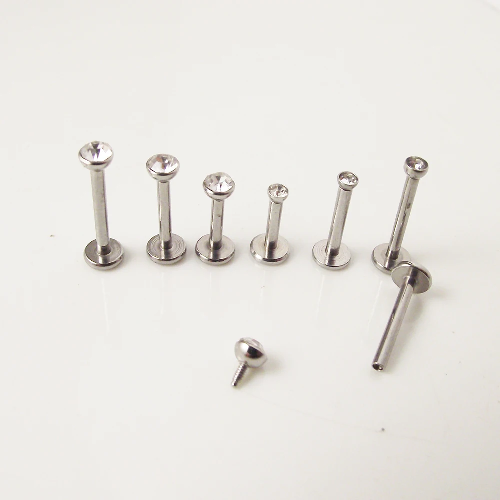 

1 Piece Surgical Stainless Steel Clear Crystal Internally Thread piercing Labret Lip Ring Tragus Ear Piercing