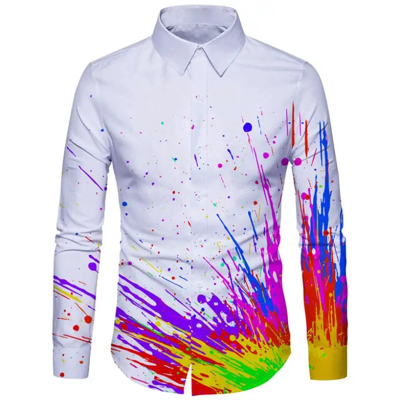 Cloudstyle, мужские рубашки, Мужская одежда, с 3D принтом, разбрызгивается, много цветов, хлопковая рубашка с длинным рукавом, модные топы - Цвет: As Picture